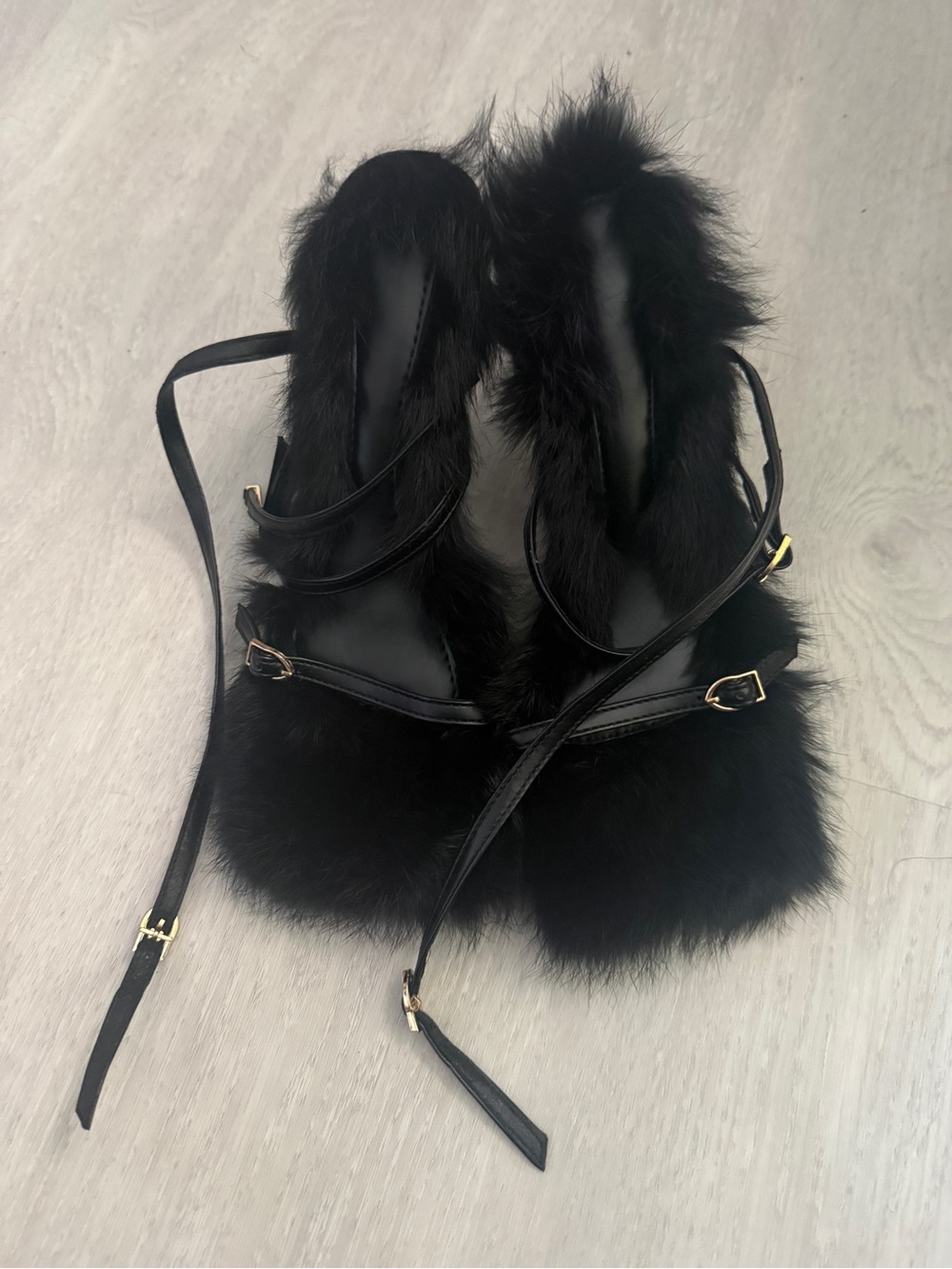 Black Faux Fur heels